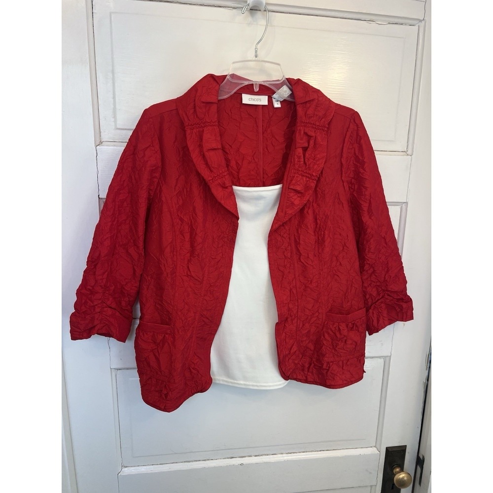 Chico's Red Wrinkled Body Open Style 3/4Sleeve Jacket Women Chico's 1